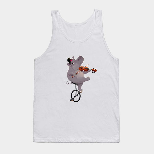 Funny hippo on an unicycle Tank Top by ddraw